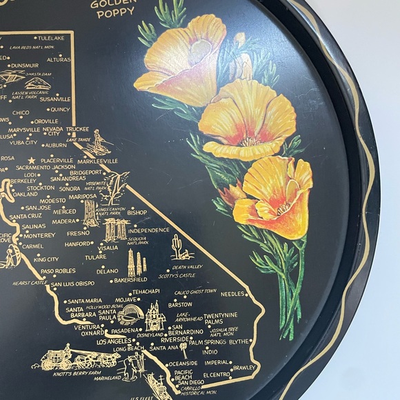 VTG State of California Round Metal Souvenir Serving Trays Platters wall hang - Picture 7 of 10